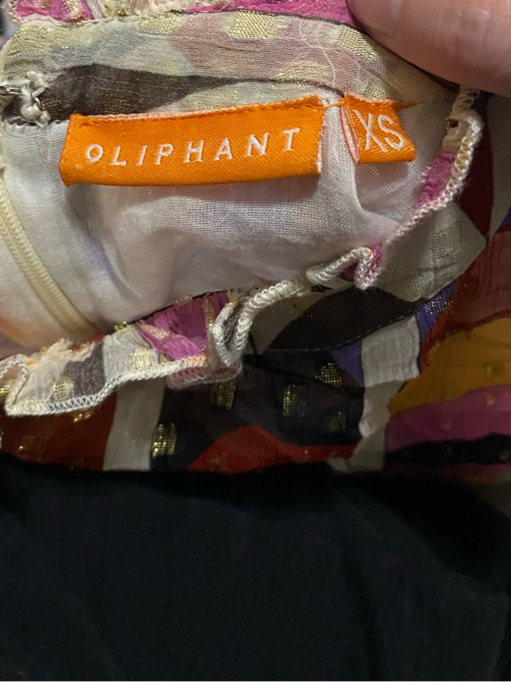 Oliphant Peplum Flare Sleeve Blouse Metallic Milano Print XS - Picture 7 of 11